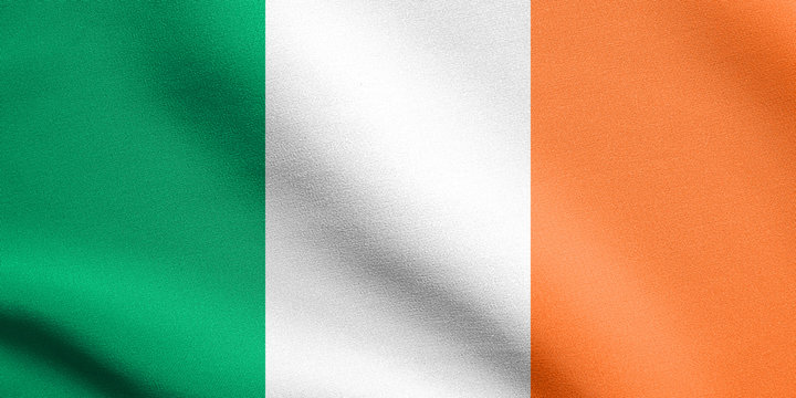 Flag of Ireland waving in wind with fabric texture