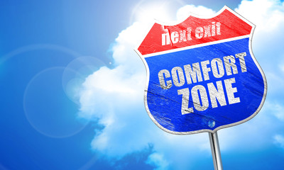 comfort zone, 3D rendering, blue street sign