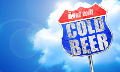 cold beer, 3D rendering, blue street sign