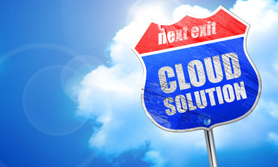 cloud solution, 3D rendering, blue street sign