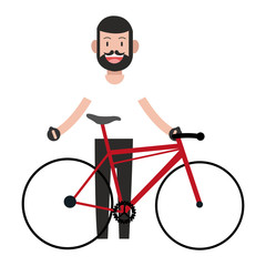 flat design man with facial hair and bike icon vector illustration