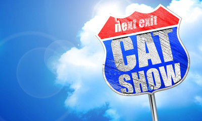 cat show, 3D rendering, blue street sign