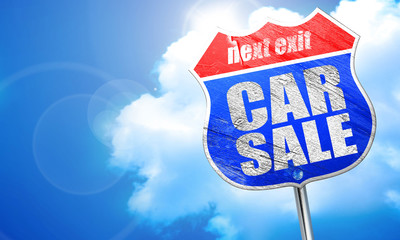 car sale, 3D rendering, blue street sign