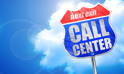 call center, 3D rendering, blue street sign