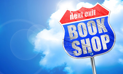 book shop, 3D rendering, blue street sign