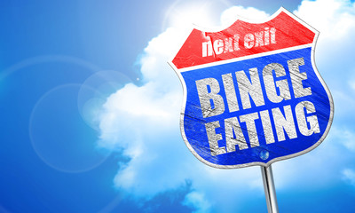 binge eating, 3D rendering, blue street sign