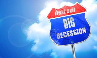 Recession sign background, 3D rendering, blue street sign
