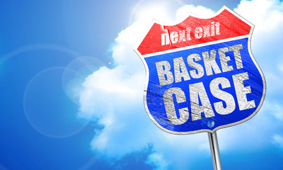 basket case, 3D rendering, blue street sign
