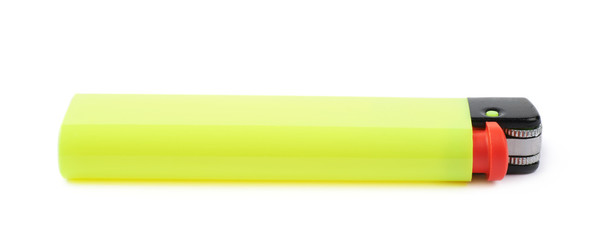 Yellow plastic lighter isolated