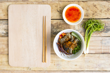 Noodles in Thailand Beef noodle on wooden table