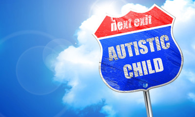 Autistic child sign, 3D rendering, blue street sign