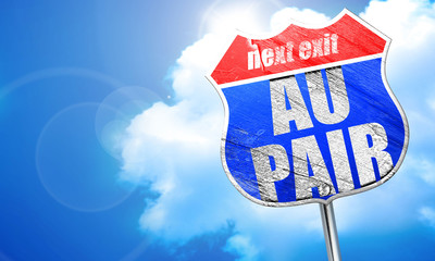 au pair, 3D rendering, blue street sign