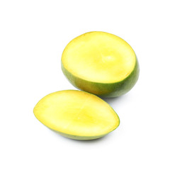 Sliced and cut mango fruit isolated