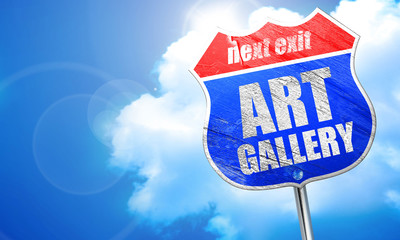 art gallery, 3D rendering, blue street sign
