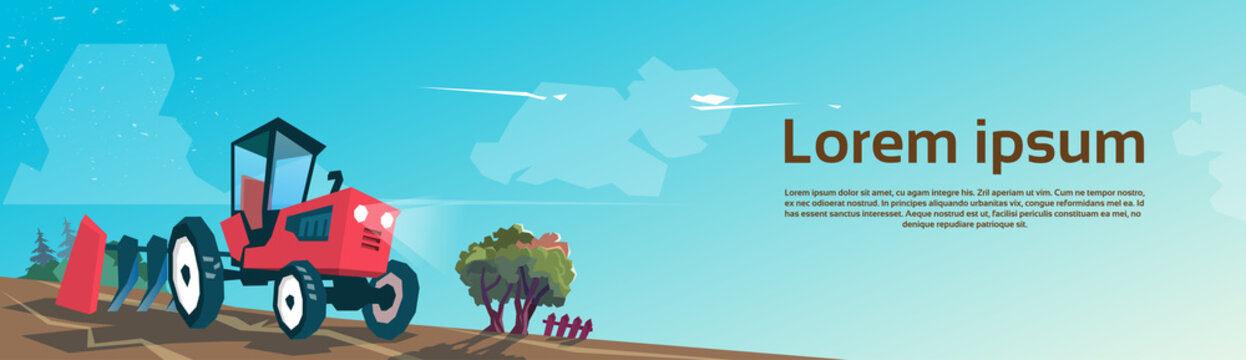 Tractor Plowing Field Farming Banner