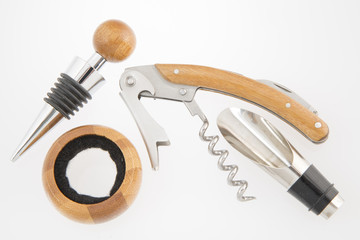 Accessories for wine isolated on white background