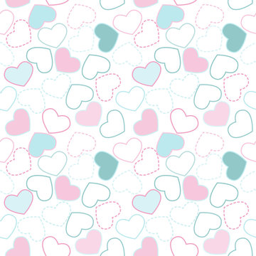 Seamless geometric pattern with hearts. Vector repeating texture. Stylish valentines background.