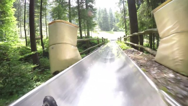 Downhill with summer sledding. Spiazzi di Gromo. Orobie area. Valle Seriana. Bergamo. Italy.