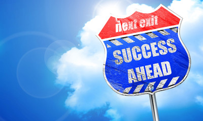 Success sign with smooth lines, 3D rendering, blue street sign