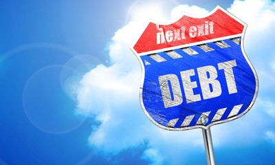 Debt sign with some smooth lines, 3D rendering, blue street sign