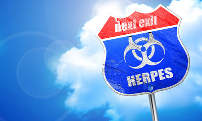 Herpes virus concept background, 3D rendering, blue street sign