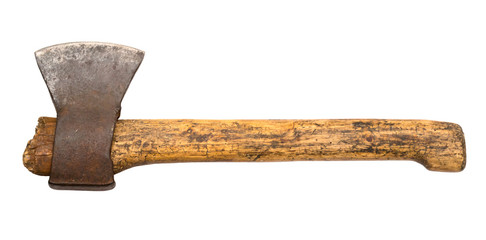 Axe with wooden handle. Old axe isolated.