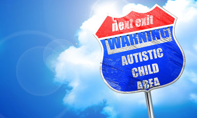 Autistic child sign, 3D rendering, blue street sign