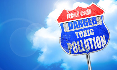 Pollution waste sign, 3D rendering, blue street sign