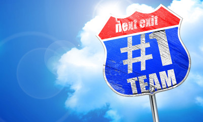 number one team, 3D rendering, blue street sign