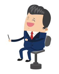 flat design cute businessman cartoon laughing on chair icon vector illustration