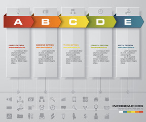 5 steps timeline template and set of business icons. EPS10.