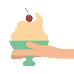 flat design hand holding ice cream cup icon vector illustration