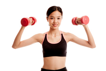 Fototapeta na wymiar Beautiful Asian healthy girl exercise with dumbbell