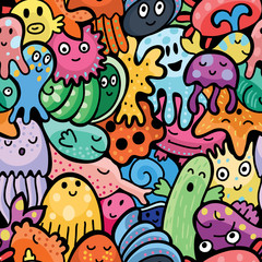 Sea animals seamless pattern. Vector background