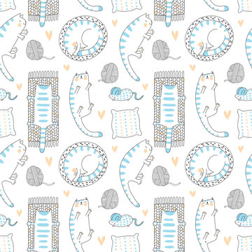 Fototapeta Lazy cats seamless pattern