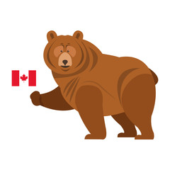 flat design grizzly bear with canadian flag icon vector illustration