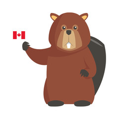 flat design single beaver with canadian flag icon vector illustration