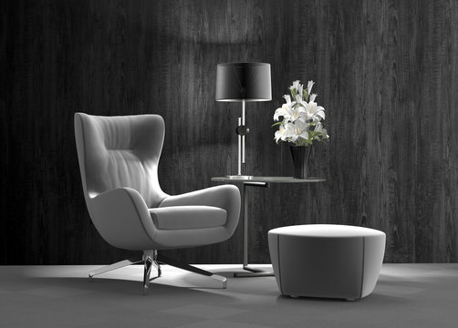 Sessel mit Hocker, Sitzgruppe