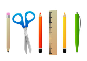 Fototapeta na wymiar scissors pencil line pen for school