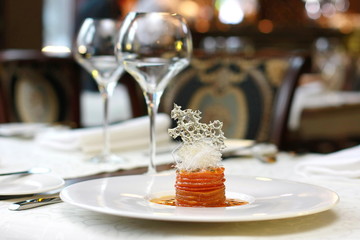 Vegetarian creative food in luxurious restaurant interior