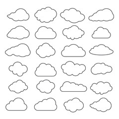 Fototapeta premium Cloud icon, cloud shape. Set of different clouds. Collection of cloud icon, shape, label, symbol. Graphic element vector. Vector design element for logo, web and print.