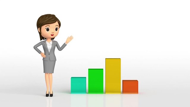 3D animation - Animation of the businesswoman which is pointing at the graph.