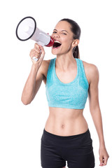 Fitness trainer making an announcement loudly