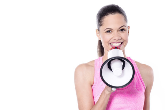 Pretty woman with a mouthpiece