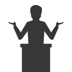flat design businessman giving speech icon vector illustration
