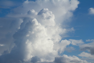 White clouds raged and blue sky