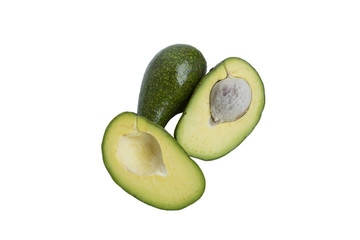 Fresh avocado cut in half isolate on white background