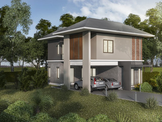 Fototapeta na wymiar 3d rendering beautiful exterior twin house