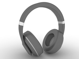 3d illusration black headphones isolated on white background.