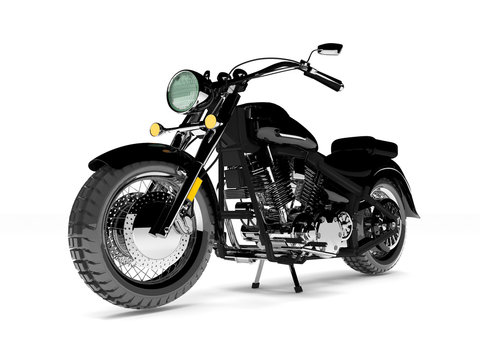 Black isolated classic motorcycle.
